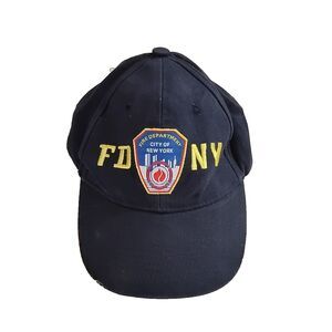FDNY YOUTH BASEBALL HAT BALL CAP NAVY YELLOW FIRE DEPARTMENT NEW YORK BADGE